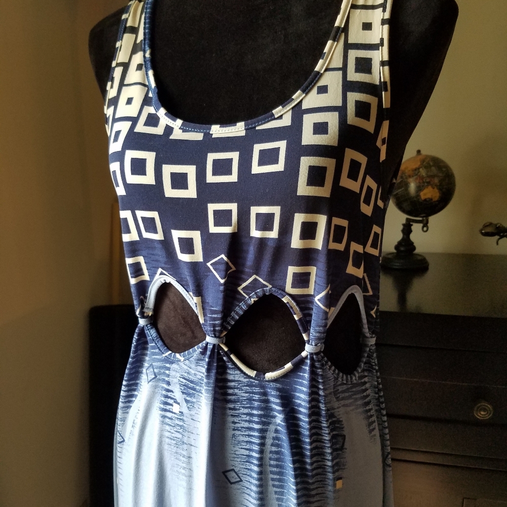 Ombre blue geo cut out beach maxi dress